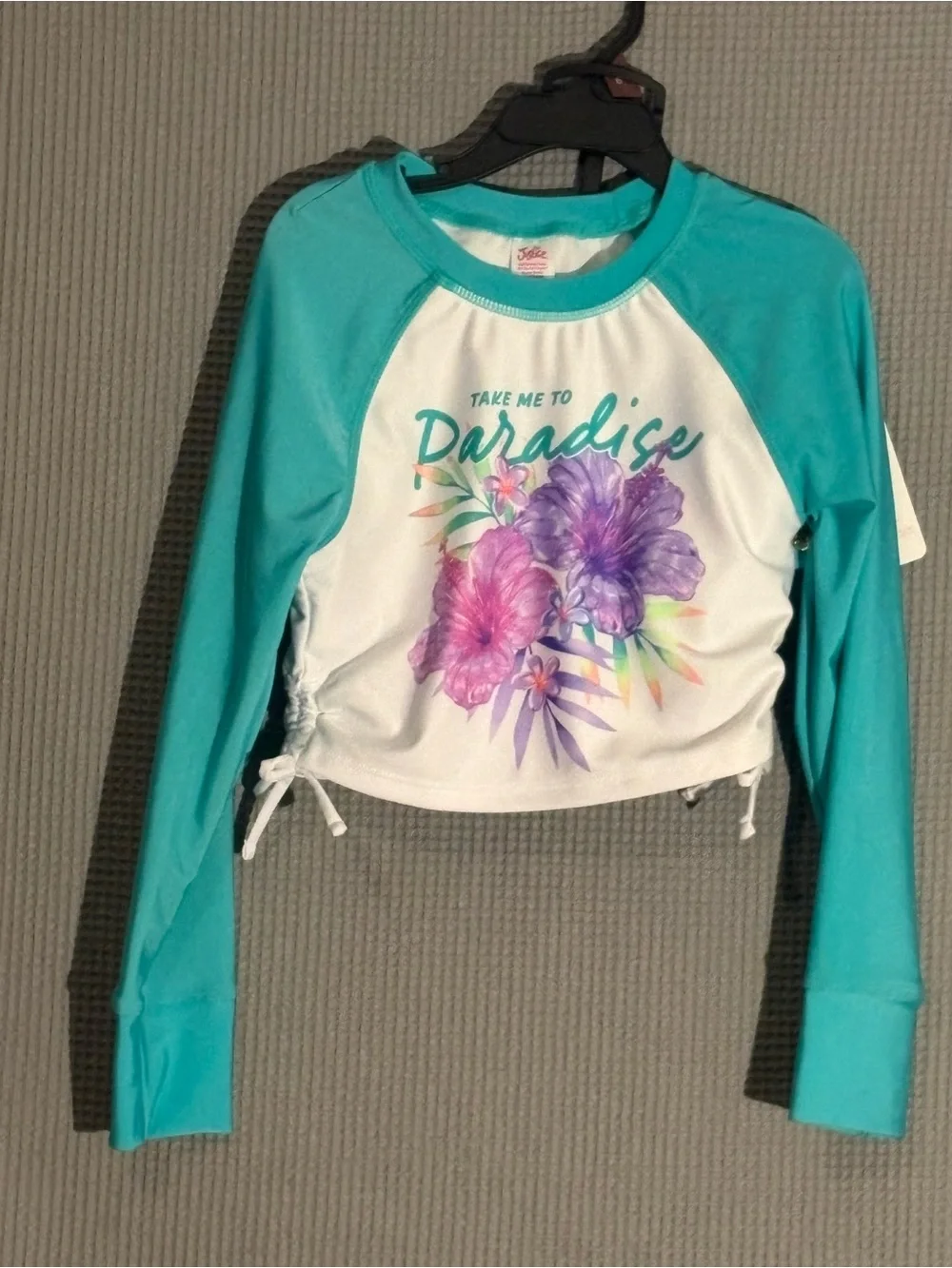 Justice Turquoise and White Floral Paradise Rash Guard Set